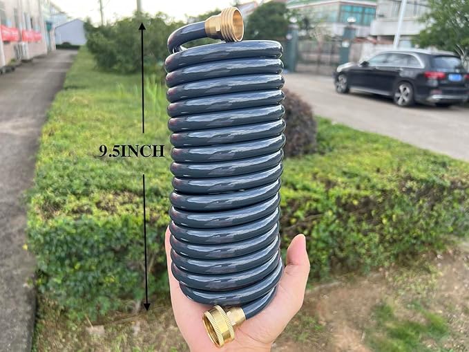 SANFU PU Recoil Garden Water Hose 3/8"ID(9.5 x 12.7mm) x 15ft Premium with 3/4"Inch Brass Fittings Retractable, Outdoor Patio Hose Marine&Boat, Gray(15')