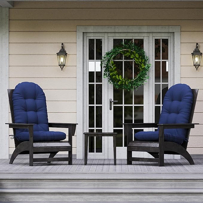 Outdoor Adirondack Chair Cushions Set of 2, 44x19x4 Inch Rocking Chair Cushion, High Back Patio Soft Seat Pad with Ties, Indoor Outside Use, Fade-Resistant & Waterproof, Dark Blue