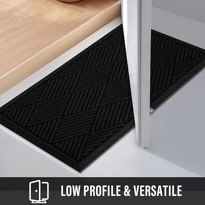 Sturdy Front Door Mat, Absorbent Muddy Dirt Resist Welcome Door Mats Outdoor Indoor, Stain and Fade Resistant, Non-Slip Rubber Backing Low Profile Doormat for Entryway, 72×24, Black