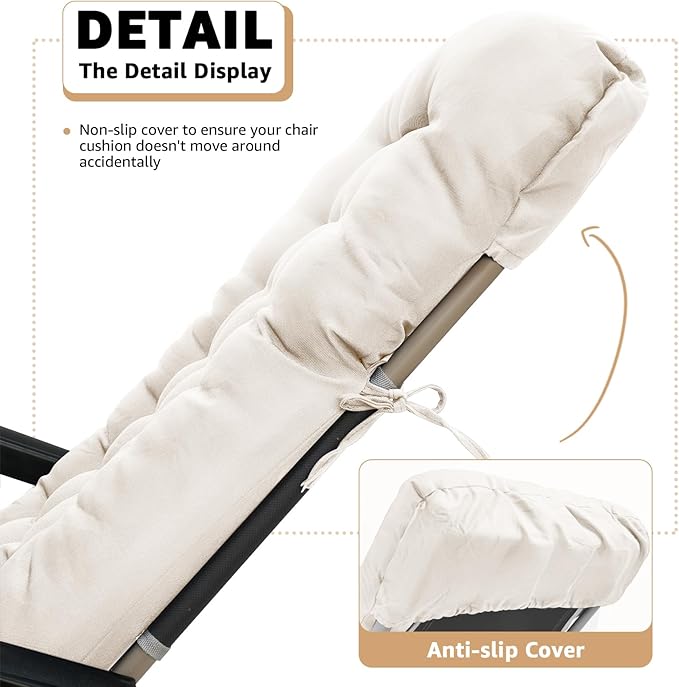 Patio Lounge Chair Cushion, Waterproof Zero Gravity Chair Cushions with Ties, 66x21x4 Inches Chaise Lounge Chair Cushion for Outdoor Indoor Furniture, Cream (Only Cushion)