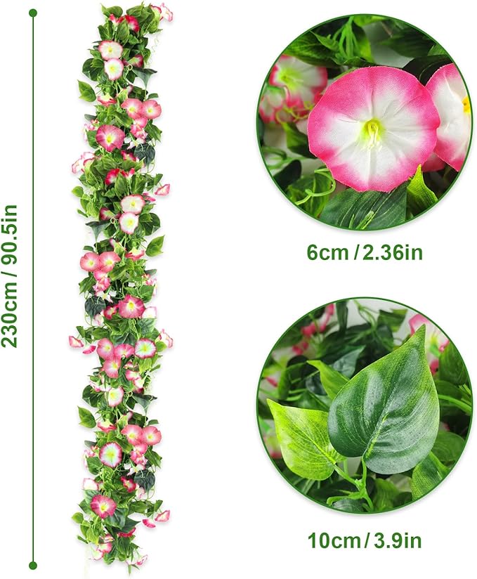 AirSun Artificial Morning Glory Flower Vines, 2pcs 15Feet Hanging Plants Silk Garland Fake Green Plant Home Garden Wall Fence Indoor Outdoor Wedding Birthday Decor