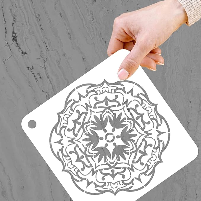 YKW 9 Pack Geometric Flower Mandala Stencils for Painting on Wood, Canvas, Wall & Furniture - 6x6 Inch Laser Cut Reusable Templates for DIY Home Decor, Floors & Tiles