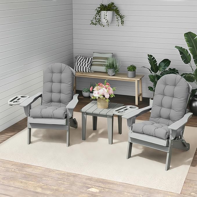 Adirondack Chair Cushion Set of 4, Thickened Patio Chair Cushions with Ties, Waterproof and UV-Protected Rocking Chair Cushion for Indoor and Outdoor, Grey.