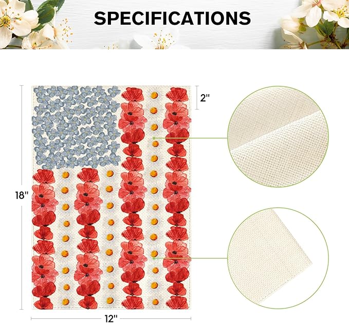 AVOIN colorlife Myosotis Poppy Memorial Day Garden Flag 12x18 Inch Double Sided Outside, Patriotic American Flag Yard Outdoor Decoration
