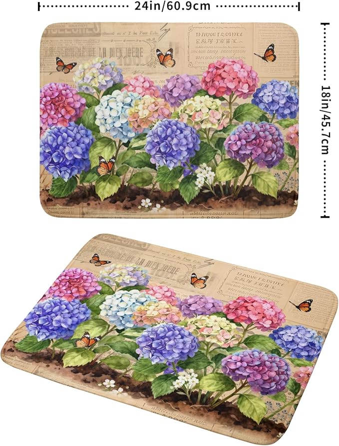 Vintage Flowers Dish Drying Mat Large 24 X18 Hydrangea Microfiber Drying Matt Kitchen Counter