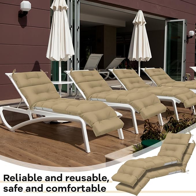 Kigley 2 Pcs Chaise Lounge Cushions 75 x 22 x 5 Inches Soft Brown Lounge Chair Cushion Spring/Summer Seasonal Replacement for Outdoor Indoor Home Office