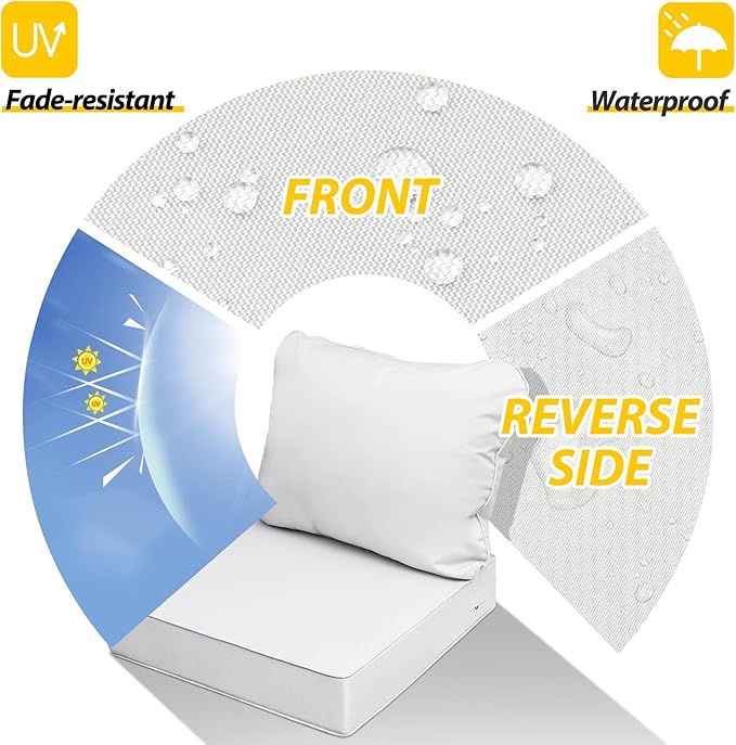 AAAAAcessories Outdoor Seat Cushions for Chairs, Fade-Resistant, Waterproof Patio Furniture Replacement Cushions, 24" x 24" x 5" + 24" x 19", Creamy White