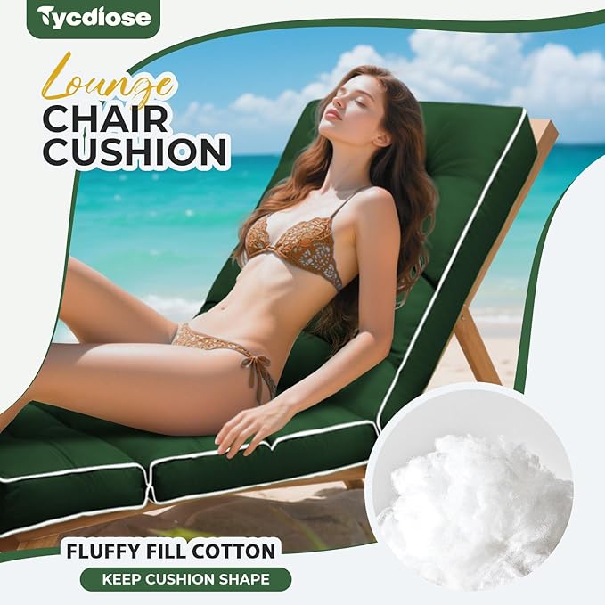 Outdoor Chaise Lounge Chair Cushion, Waterproof Non-Slip Patio Chaise Lounge Cushions for Outdoor Furniture, Thickened Patio Pool Lounger Chair Cushion, 76.4 x 22.8 x 4.7 Inches, Green