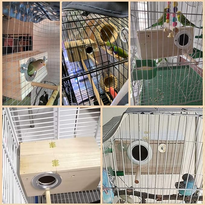 PINVNBY Parakeet Nesting Box Bird House Wood Breeding Box Parrots Mating Box for Lovebirds,Cockatoo,Budgie, Finch,Canary and Medium-Sized Birds(L)