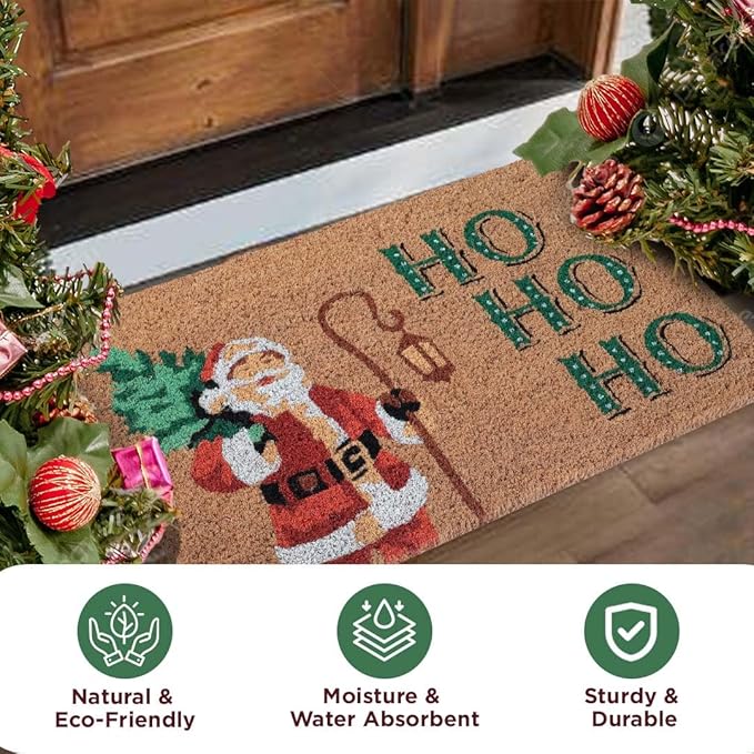 Folkulture Christmas Door Mat Outdoor, Eco Friendly Christmas Door Mats for Front Door, 28 X 16 Inch Welcome Matt or Doormat for Home Entrance, Durable & Anti Slip Coir Door Mats (Santa Clause)