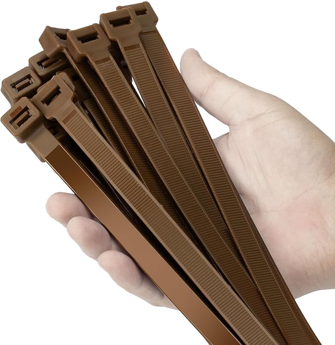 12 inch Brown Zip Ties Heavy Duty 100 PCS, 250 LBS Ultra Exclusive Strong Plastic Wire Ties, Large Cable Ties Extra Long Tie Wraps, Indoor and Outdoor UV Resistant