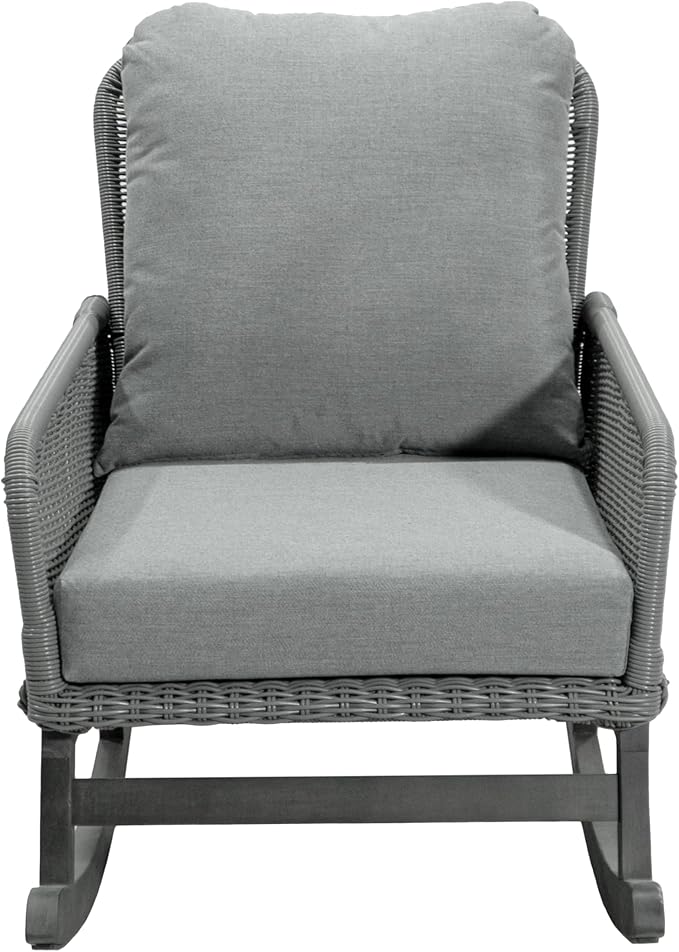 Christopher Knight Home Nadine Patio Rocking Chairs Set of 2, Wicker Rocker, Wood Rocking Chair, PE Rattan Wicker Chair, Rocking Chair with Cushions, Comfort Wicker Rocker for Backyard Balcony, Gray