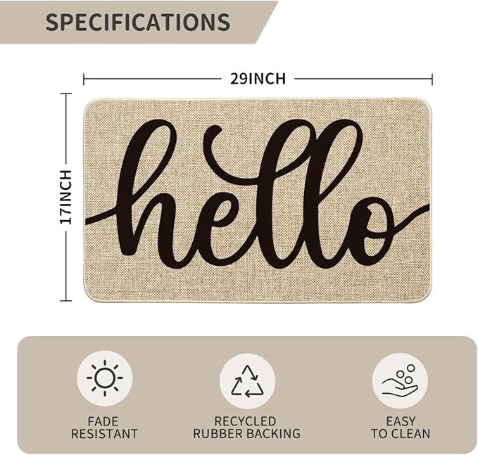 Artoid Mode Beige Hello Summer Doormat, Spring Home Decor Low-Profile Switch Rug Door Mat Floor Mat for Indoor Outdoor 17x29 Inch