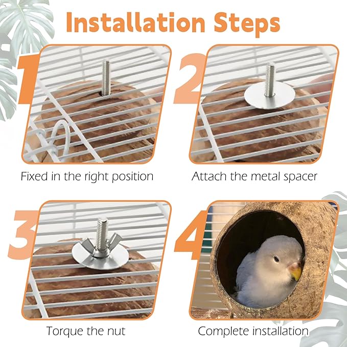 Coconut Bird Nest for Cage Natural Coconut Shell Birds House 2 Pack Parakeet Small Coconut Hide Breeding Hut Bird Cage Accessories for Parrot Lovebirds Budgies Cockatiel Conure Finch Canary
