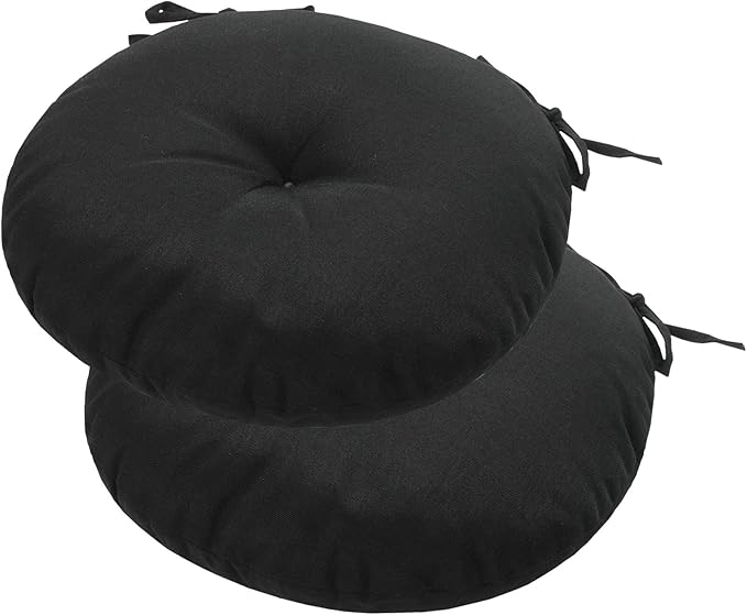 FUNHOME Bistro Chair Cushions 15 inch,Set of 2,Tufted Round Chair Cushions with Ties,15"x15"x4",Water Resistant Round Seat Cushion for Barstool Chairs,Patio Garden Kitchen Outdoor Furniture(Black)