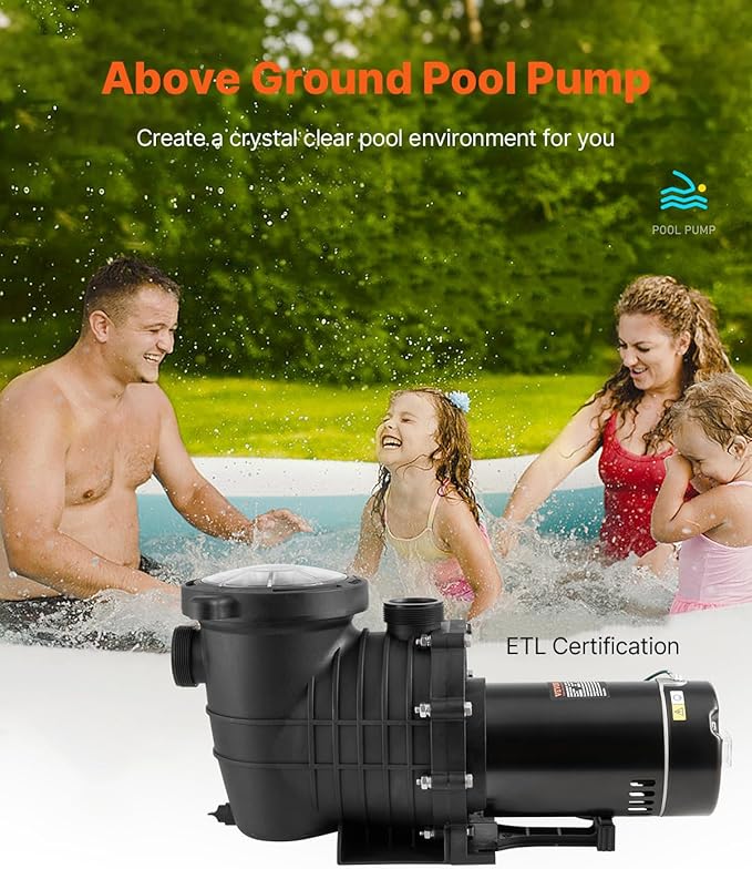 VEVOR Above Ground Pool Pump, 2 HP Single-Speed Operation Pump with 110 GPM Max Flow, 3450 RPM, 110V/240V, 59 ft Max Head, Equipped with a Filter Basket, for Above Ground Pools, Spas, and Hot Tubs