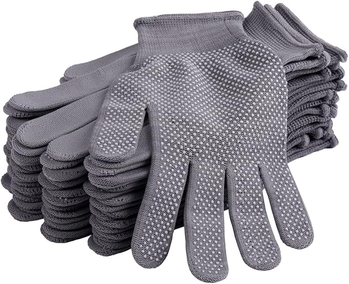 12Pairs Work Gloves Anti-slip Knitted Stretchy Cloth Glove Thin Moist Glove Liners