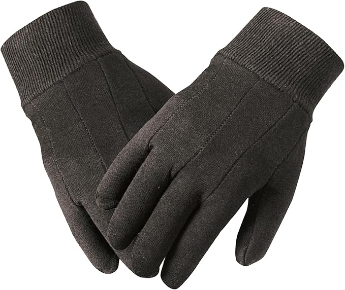 Brown Jersey Gloves – Large, US Clute Pattern with Knit Wrist Cuff, Jersey Gloves for Men (2 Pairs and 12 Pairs)
