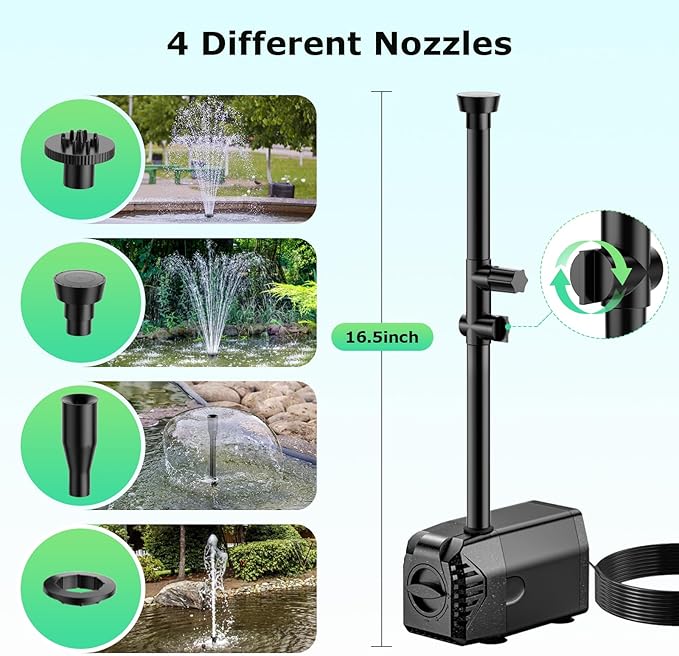 POPOSOAP 35W Solar Fountain Pump, 420GPH Solar Pond Pump with Dry-Run Protection, Solar Powered Water Pump with PVC Tubing, 17Ft Cord for Ponds, Garden, Hydroponics, Waterfall
