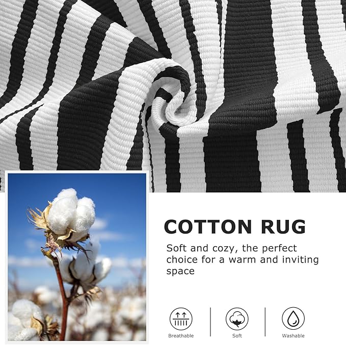 IOHOUZE Black and White Striped Rug 2.3'x3.6' Front Door Rugs Outdoor, Small Washable Area Rug for Front Porch, Spring Summer Doormats Outdoor Indoor, Cotton Rugs for Entryway Porch Entrance