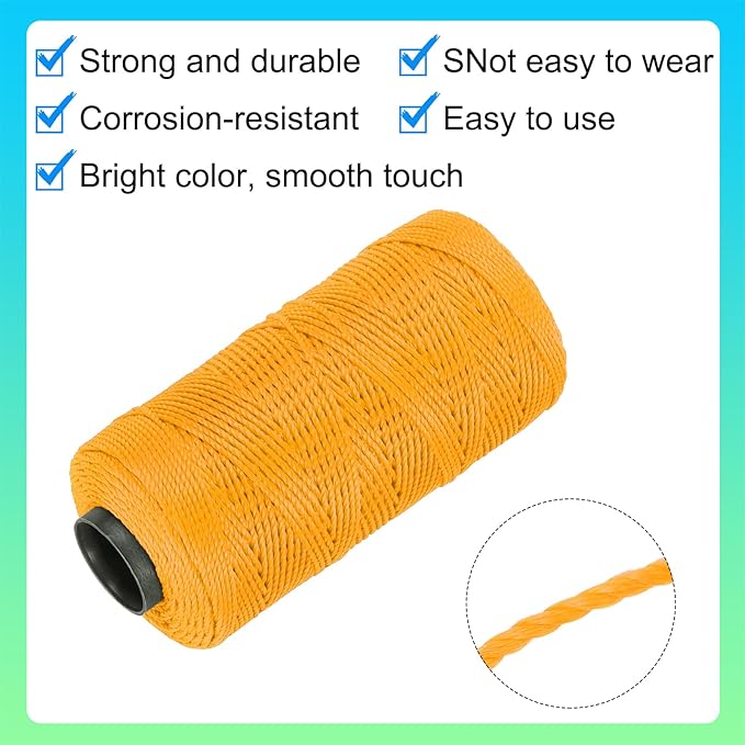 MECCANIXITY Nylon String 3 Strands Twisted Mason Line 1.5mm x 218 Yards Nylon Twine String for DIY Projects, Home Improvement, Gardening, Gift Wrapping, Christmas Party Supplies, Golden Yellow