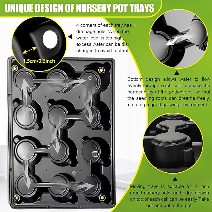 5 Pack 12 Cell Nursery Pot Trays with Adjustable Humidity Domes & 4 Inch Clear Pots 60 Pack, Sturdy Seed Starting Kit for Greenhouse Garden, Reusable Plant Growing Germination 5 Sets