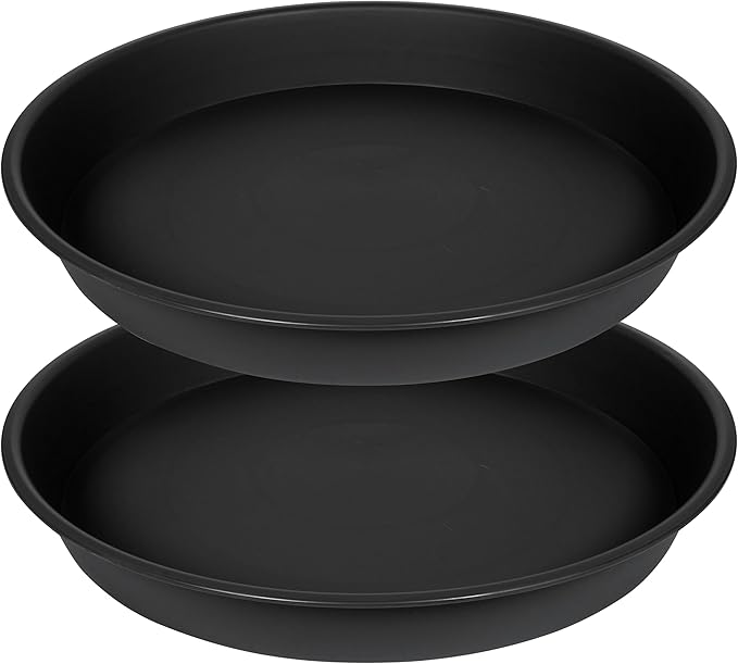 2 Pack of Plant Saucer 16 17 inch, Plastic Plant Saucers 17" Round, Flower Trays for Indoors Outdoor, Plant Drip Trays for Pots, Plant Water Tray for Planter 14-18" (17", Black)