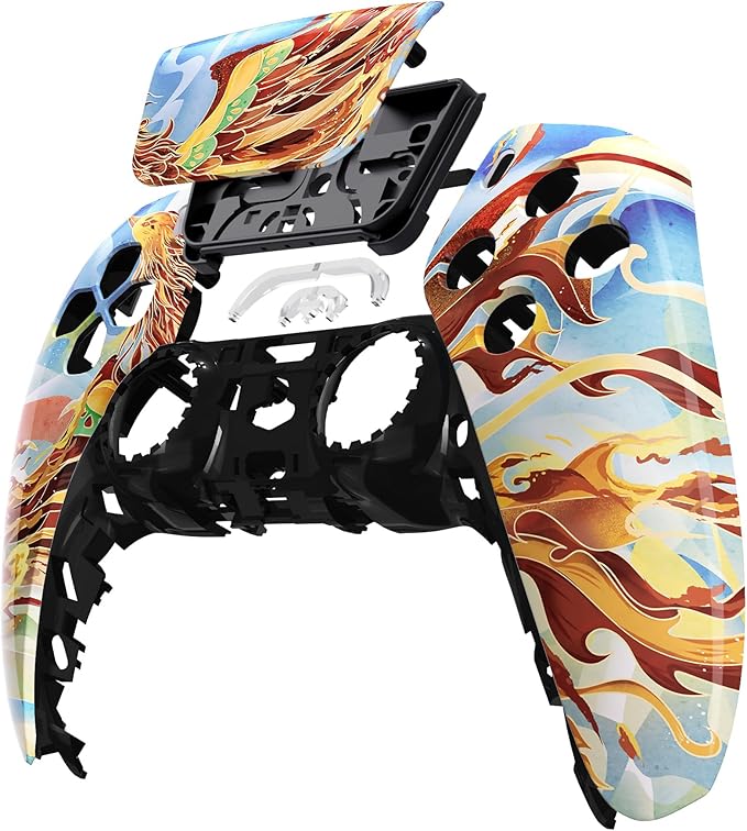 eXtremeRate Fire Phoenix Touchpad Front Top Shell Compatible with ps5 Controller BDM-010 020 030 040 050, DIY Replacement Shell Custom Touch Pad Cover Compatible with ps5 Controller
