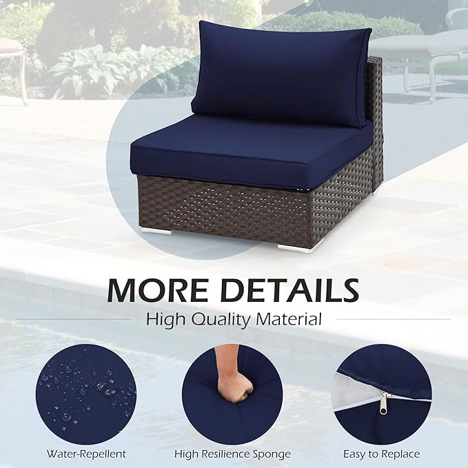 HOMREST Outdoor Replacement Cushions for Patio Furniture,Water-Repellent Sofa Cushion for 6-Seat Rattan Wicker Sectional Patio Conversation Sets,14-Piece Cushions Set for Outdoor Couch（Navy Blue）