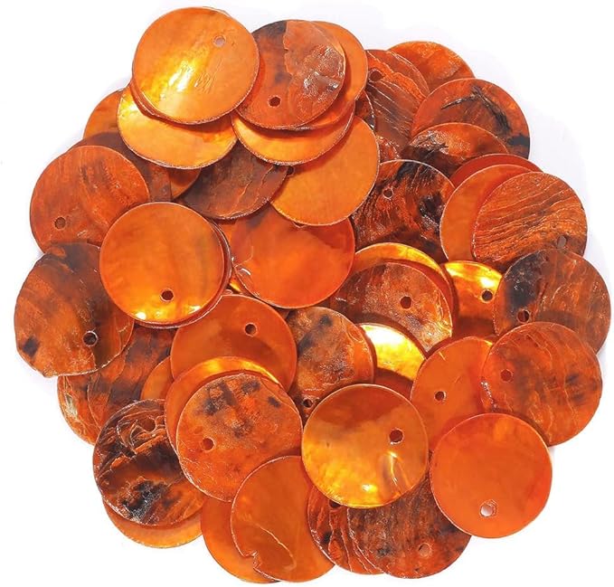 Firstmeet Shell Beads 65pcs Natural 20mm Flat Round Mussel Shell Coin Drop Charm Beads with Iridescent Back for Handcraft Jewelry Making(DIY-1023-Orange-20)
