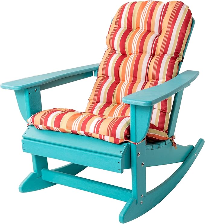 Sundale Outdoor Adirondack Rocking Chair with Cushion, HDPE Patio Plastic All Weather Adirondack Rocker, Water Resistant for Outside, Garden, Pool, Yard, Turquoise