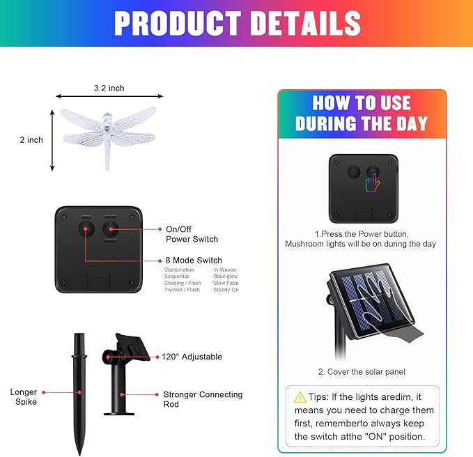 JMEXSUSS Solar String Lights Outdoor Waterproof, Solar Christmas Lights for Garden Patio Yard Tree Party Christmas Decorations, Dragonfly