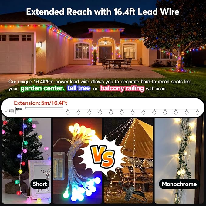 65.6ft Color Changing String Lights, 150 LED Multicolor & Warm White Globe Lights with Remote, 11 Modes, IP44 Waterproof, Plug in Fairy Lights for Indoor Outdoor Christmas Party Garden Decor
