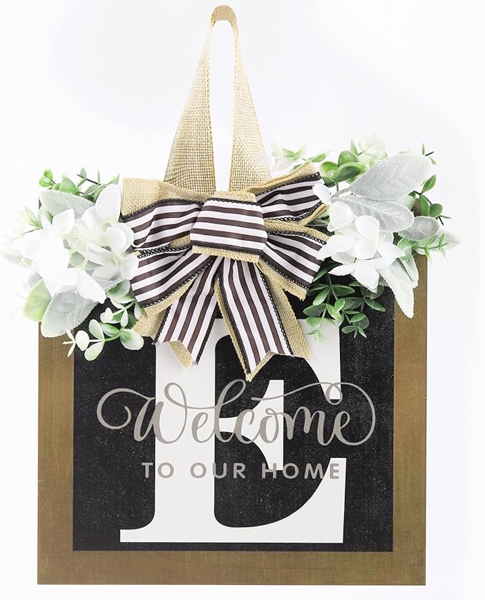 Last Name Front Porch Decor, Welcome Sign Door Wreath, Outdoor Decorations, 26 Letter Wreaths Hanging, Spring Wreath for All Seasons Monogram (E)