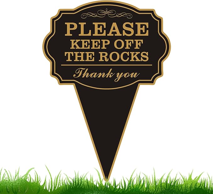 Double Sided Yard Sign, Please Stay Off with Stake, 10"x14" Keep Off the Rocks Message for Lawn or Garden, Rust-Free Metal, Weatherproof for Outdoor Use(KEEP OFF THE ROCKS-1PACK)
