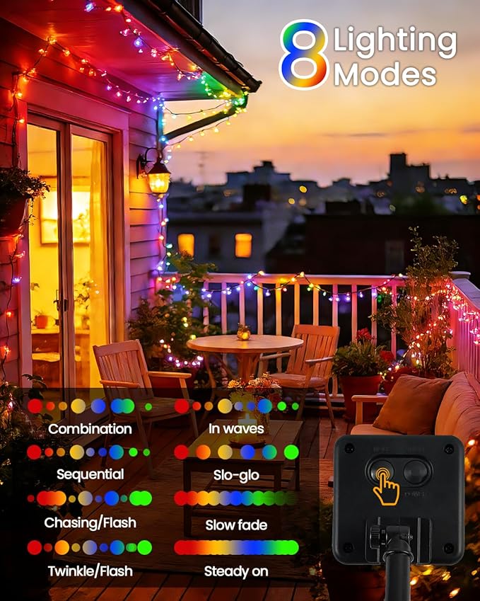 OZS 2PK 240LED Multicolor Solar Christmas Lights Outdoor Waterproof,String Lights for Outside, Green Wire Solar Tree Lights with 8 Lighting Modes for Xmas Wedding Party Christmas Decor