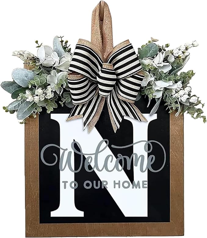 Last Name Front Porch Decor, Welcome Sign Door Wreath, Outdoor Decorations, 26 Letter Hanging Monogram (N) for All Seasons
