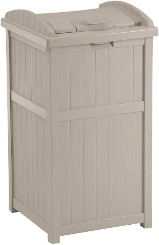 Suncast 3 Pack 15.75" x 16" x 31.6" Trash Hideaway 33 Gallon Resin Outdoor Commercial Garbage Container with Lid for Backyard, Deck, or Patio in Taupe