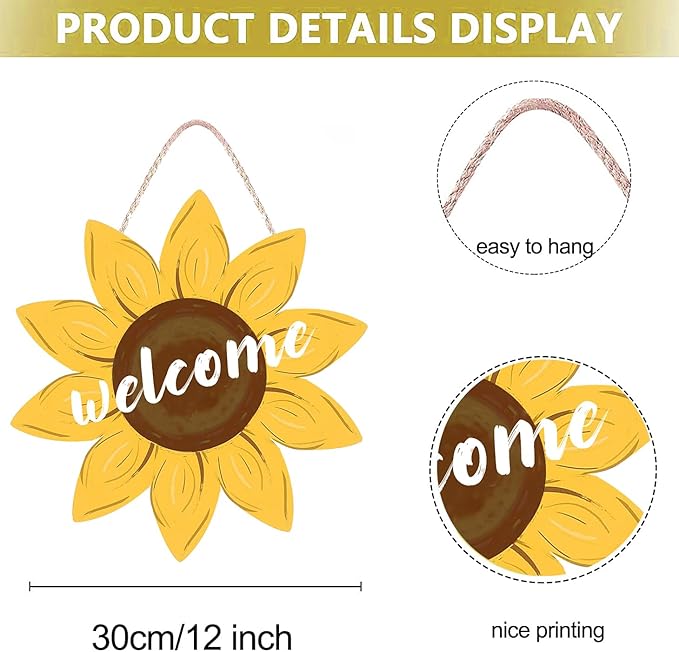 Sunflower Door Hanger, Summer Welcome Sign for Front Door Vintage Gallery Decoration Wood Hanging Farmhouse Porch Wall Decor