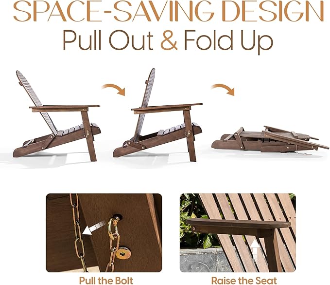 IDZO Outdoor Adirondack Chair Set of 2, Pre-Assembled Backrest, Furniture Set, Outdoor Furniture for Garden, Porch, Deck, Firepit