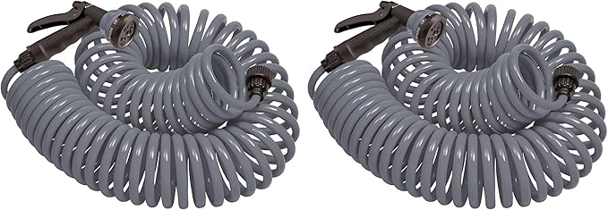 Orbit 26382 Coil Garden Hose, 25 Feet, with 8-Pattern Hose Nozzle (Gray) (Pack of 2)