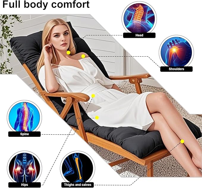 ERWUDEling Zero Gravity Lounge Chair Cushion Replacement 67 Inch, Thick & Soft Patio Furniture Cushion for Outdoor/Indoor Use, Waterproof Non-Slip with 6 Ties, Black (19 x 67 x 4 Inches)