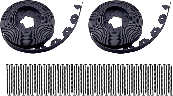 Garden Edging，80ft Landscape Edging with 100 Spikes for Lawn 2 Inch Tall (Black, 80FT)