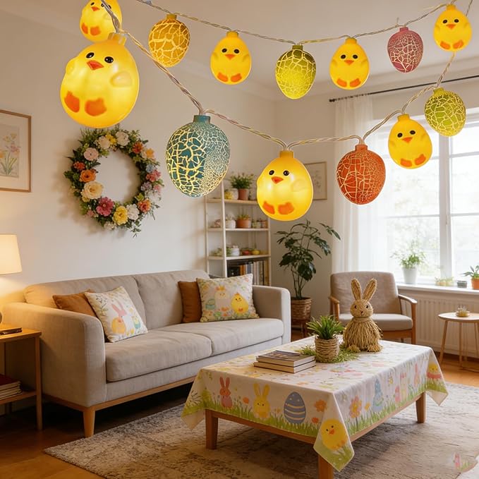 Easter String Lights 9.8FT 20 LED Yellow Chicks Cracked Egg String Lights,Spring Easter Decor,Hanging Spring Themed Party Lights for Indoor & Outdoor Party Birthday Garden (Egg 9.8FT)