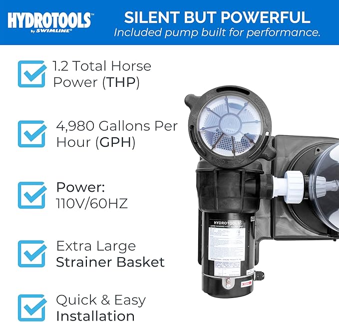 SWIMLINE HYDROTOOLS Model 76101 Sure-Flo Above-Ground Pool Cartridge Filter System - 100 Sq. Ft. Filtration Area, 1.2 THP, 4,980 GPH, 110V/60Hz Single Speed Pump for Pools up to 21,000 Gallons