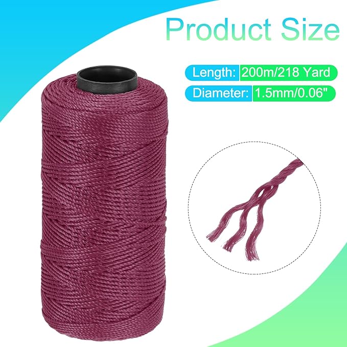 MECCANIXITY Nylon String 3 Strands Twisted Mason Line 1.5mm x 218 Yards Nylon Twine String for DIY Projects, Home Improvement, Gardening, Gift Wrapping, Christmas Party Supplies, Skin Pink