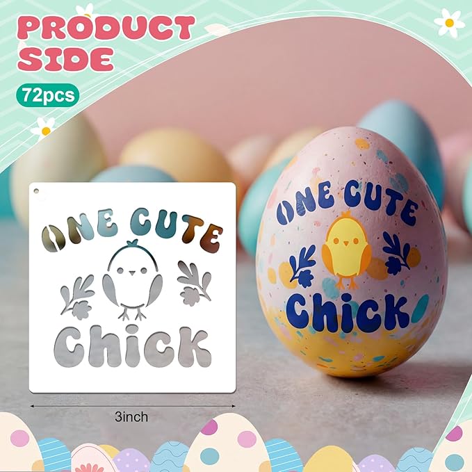 Marspark 72 Pcs Spring Easter Small Stencils for Crafts Reusable 3 Inch Stencils for Painting on Wood DIY Craft Paint Template for Wall Home Decor Card Rock Canvas Drawing Holiday (Bunny Egg)