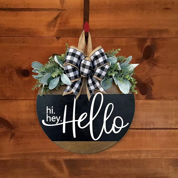 Welcome Sign for Front Door Decoration, 12" Round Wood Wreaths Hanging Welcome Sign Porch Farmhouse Decor Housewarming Gift