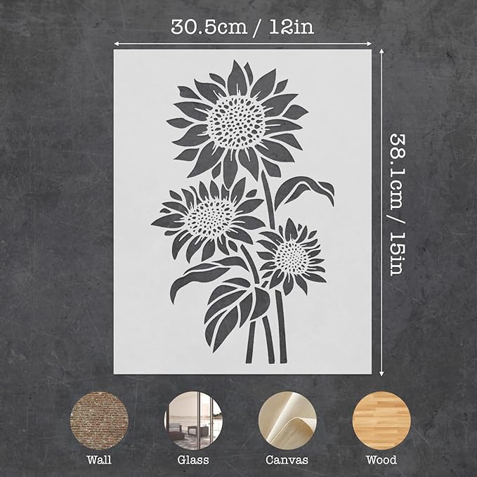 Large Sunflower Painting Stencils - 15x12Inch Flower Template Reusable - Drawing Plants Theme Decoration on Wood, Home, Garden, Outdoor Fence and DIY Projects