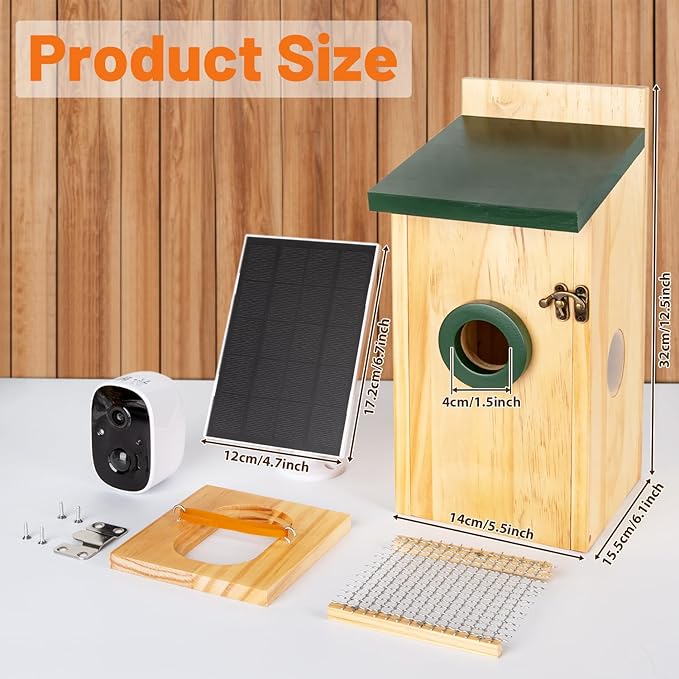 Smart Bird House with Camera, Solar Powered Bird House for Outdoor with 2K HD Cam, 2.4G WiFi, Night Vision, Motion Detection & 16GB SD, Watch Bird Nesting & Hatching in Real Time, Waterproof